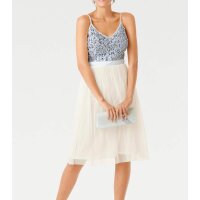Designer-Cocktailkleid, cremeweiß-silber