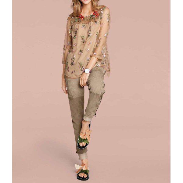 Designer-Ziegenvelourslederhose, sand