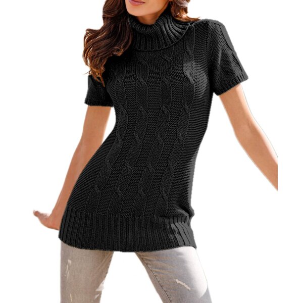 Turtleneck cableknit sweatshirt, black