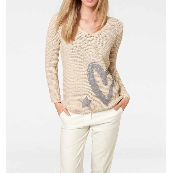 Sweter dzianinowy z cekinami, naturalny