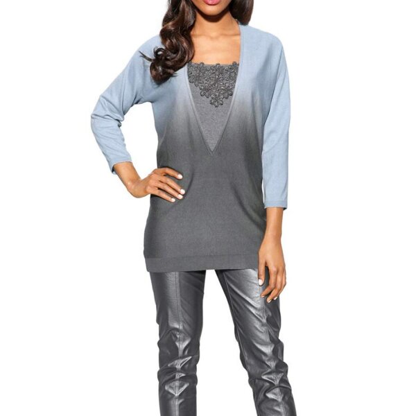 Designer-Pullover, blau-grau