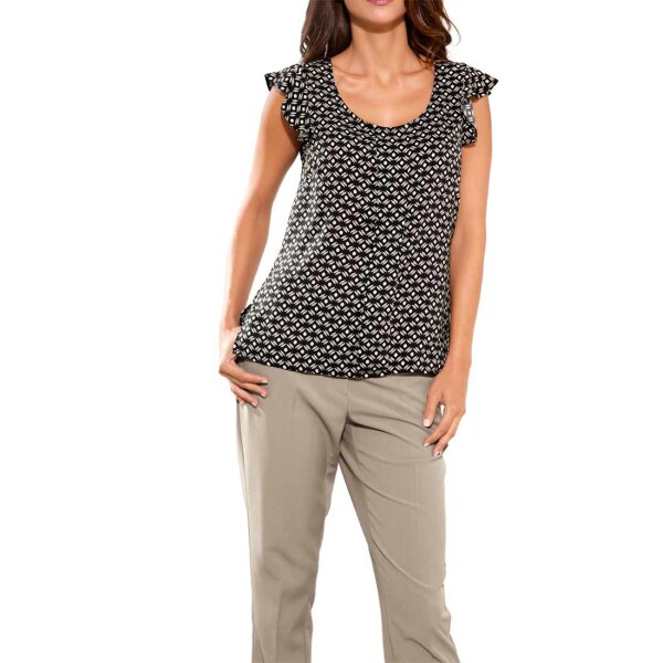 Print blouse, black-beige