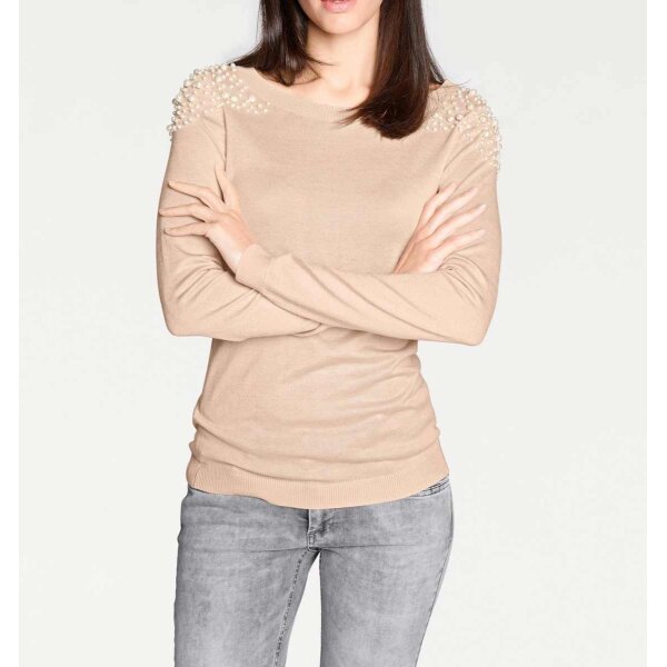 Designer-Pullover m. Perlen, nude