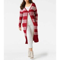 Designer-Longstrickjacke, rot-ecru