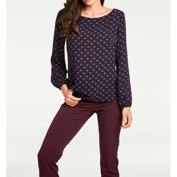 Print blouse, navy-bordeaux