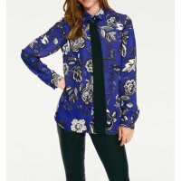 Designer-Druckbluse m. Krawatte, blau