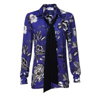 Designer-Druckbluse m. Krawatte, blau