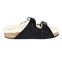 Pantolette m. Webpelz, schwarz