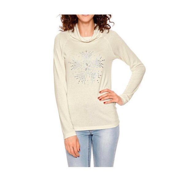 Turtleneck sweatshirt with strass, ecru
