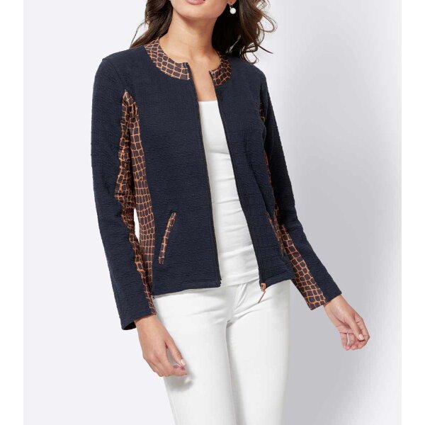 Jerseyjacke, dunkelblau-cognac
