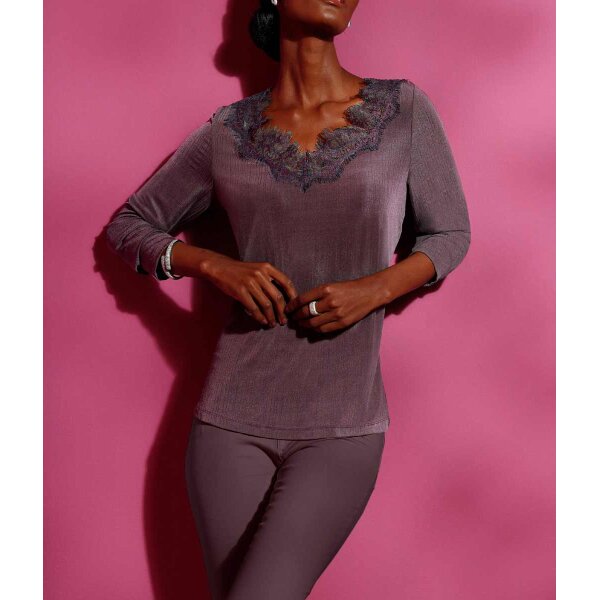 Shirt with lace trim, berry