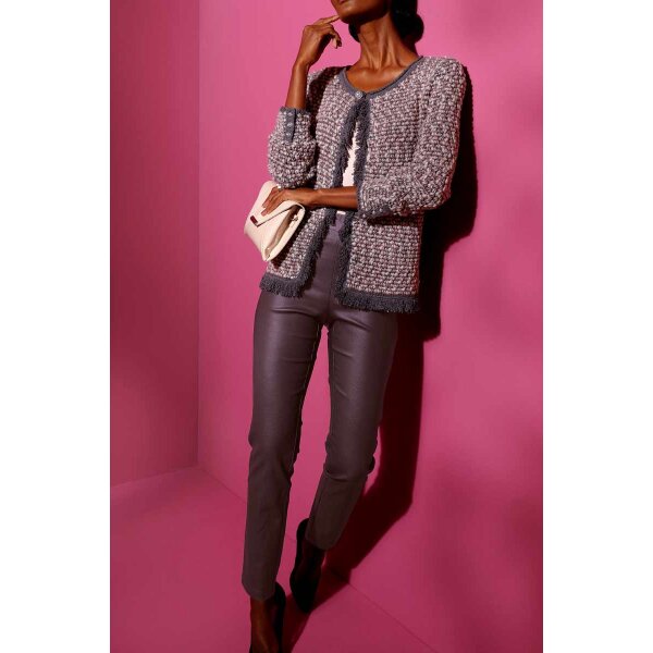 Strickjacke m. Fransen, beere-gemustert