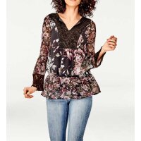 Designer-Druckbluse mit Spitze, braun-rosé