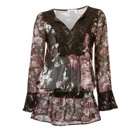 Designer-Druckbluse mit Spitze, braun-rosé