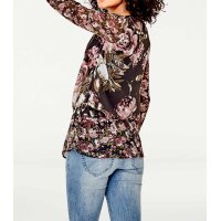 Designer-Druckbluse mit Spitze, braun-rosé
