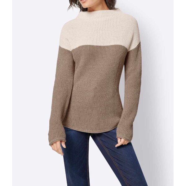 Pullover m. Kelchkragen, taupe-creme