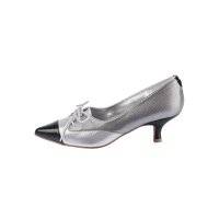 Pumps with lace, black-grey-metalic