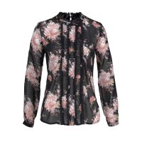 Marken-Bluse m. Spitze, schwarz-bunt