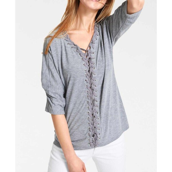 Shirt with lacings, grey-blend