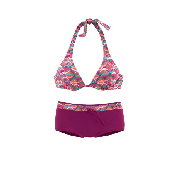 Marken-Bügel-Bikini, bordeaux-bunt, D-Cup