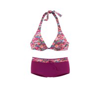 Marken-Bügel-Bikini, bordeaux-bunt, D-Cup