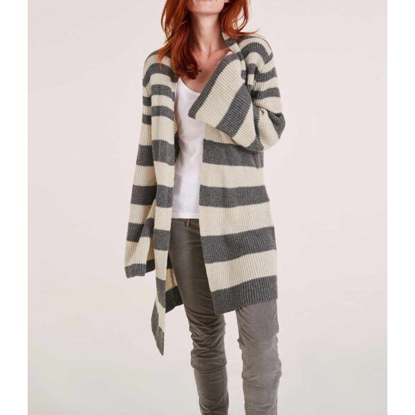 Longstrickjacke, grau-offwhite
