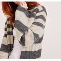 Longstrickjacke, grau-offwhite