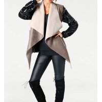 Designer-Lederimitatjacke, taupe-schwarz