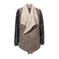 Designer-Lederimitatjacke, taupe-schwarz
