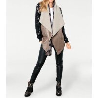 Designer-Lederimitatjacke, taupe-schwarz