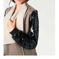 Designer-Lederimitatjacke, taupe-schwarz