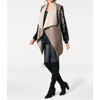 Designer-Lederimitatjacke, taupe-schwarz