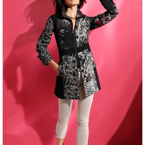 Patchwork long blazer, black-multicolour