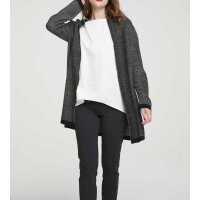 Longstrickjacke m. Gürtel, schwarz-offwhite