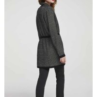 Longstrickjacke m. Gürtel, schwarz-offwhite
