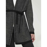 Longstrickjacke m. Gürtel, schwarz-offwhite