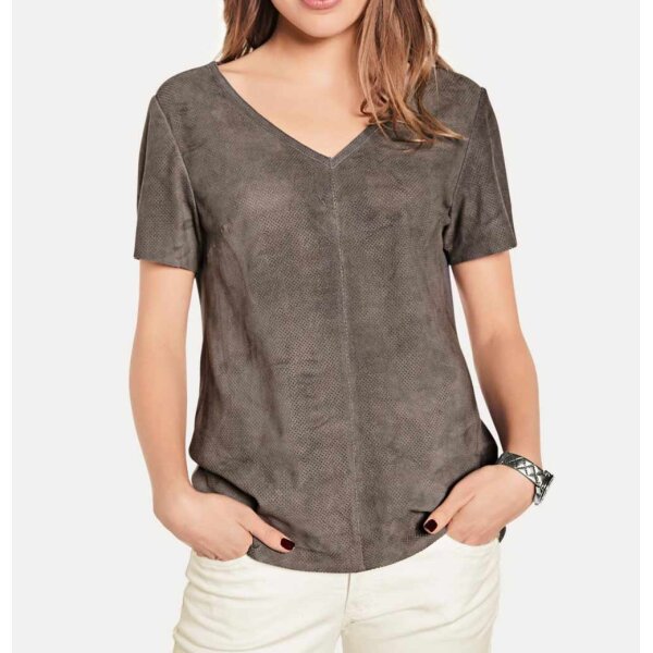 Designer-Ziegenlederbluse, dunkeltaupe