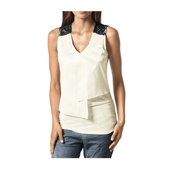 Blusentop m. Spitze, creme-schwarz