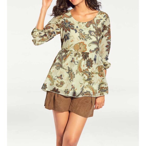 Chiffon-Druckbluse, ecru-camel