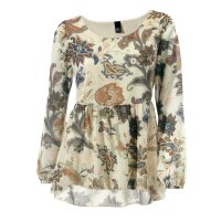 Chiffon-Druckbluse, ecru-camel