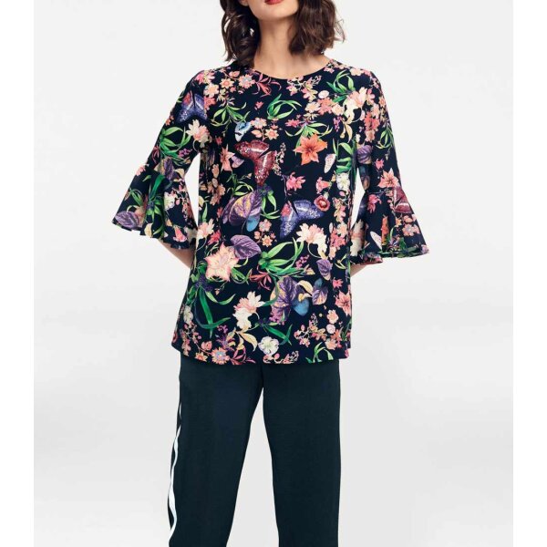 Blouse with flounces, navy-multicolour