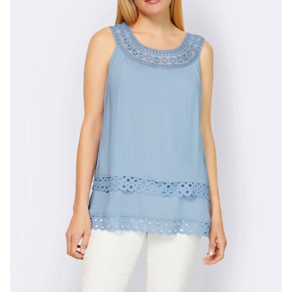 Designer-Lagen-Blusentop, m. Spitze, bleu