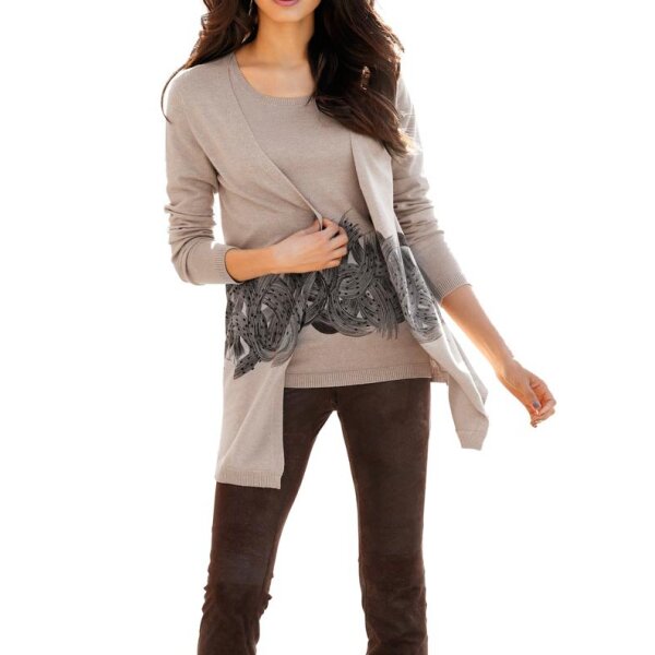 Cardigan mit Strass, taupe-schwarz