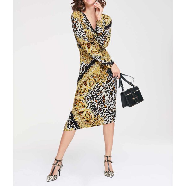 Jersey dress, patterned in black and yellow