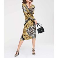 Jersey dress, patterned in black and yellow