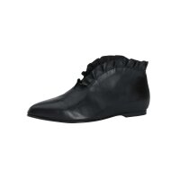 Lederstiefelette m. Rüschen, schwarz