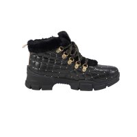 Buty z lamówką z tkackiego futra, czarno-złote