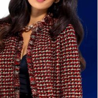 Long cardigan, red-patterned