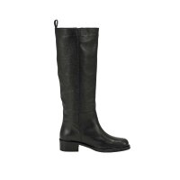 Smooth leather boots with block heel, black
