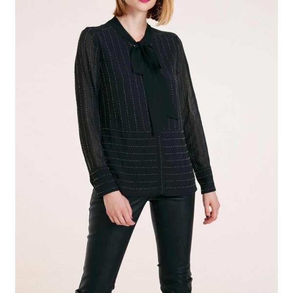 Chiffonbluse m. Perlen, schwarz
